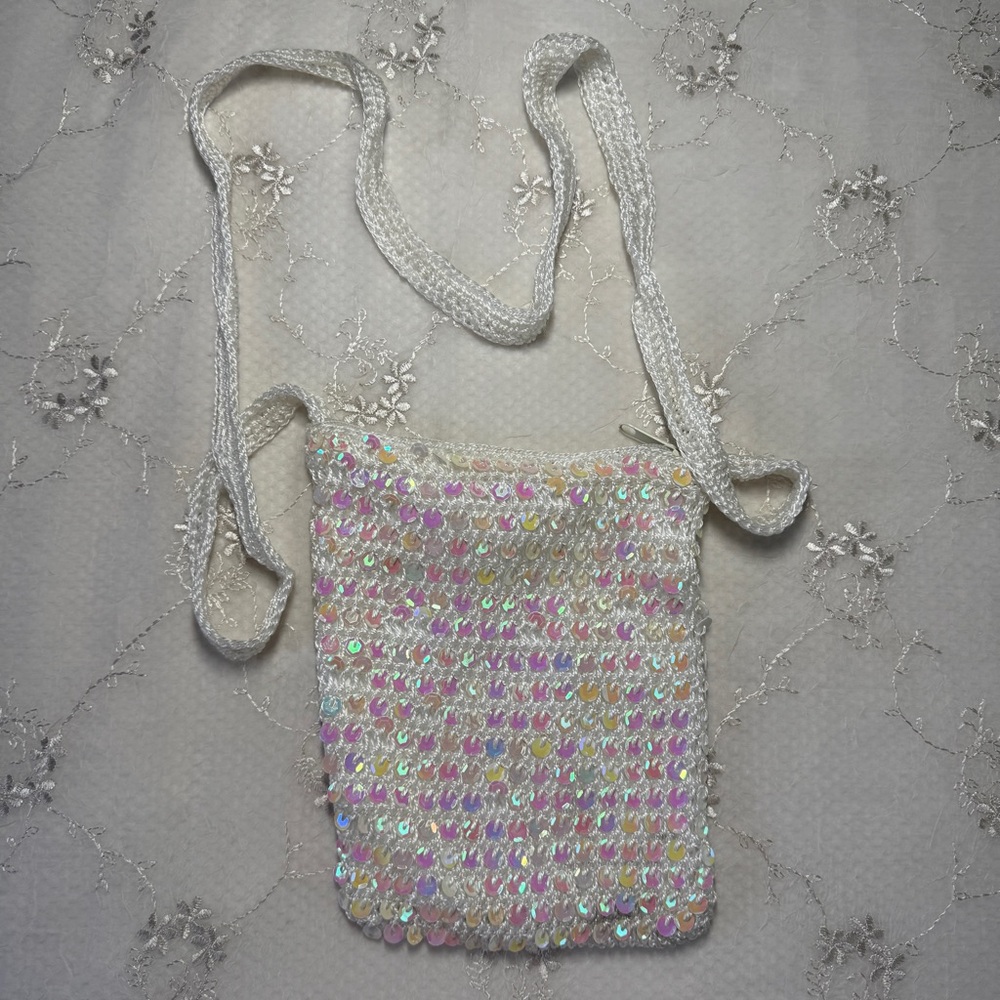 vintage y2k apt. 9 iridescent white sequin crossbody mini bag